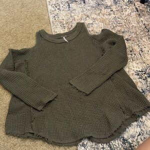 Free People Olive Off-the-Shoulder Sweater